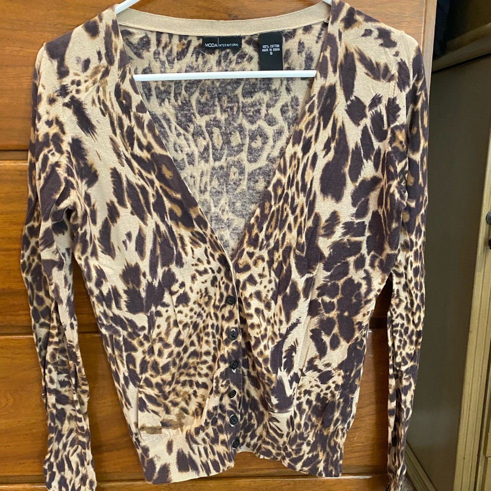 Animal Leopard Print Cardigan, Size Small, from Moda International 100% Cotton